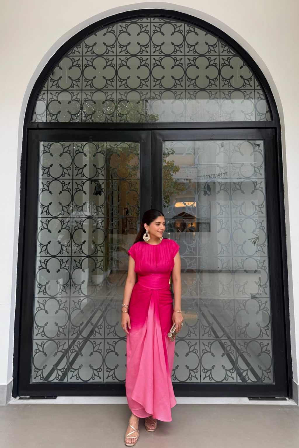 Pink ombré drape skirt set