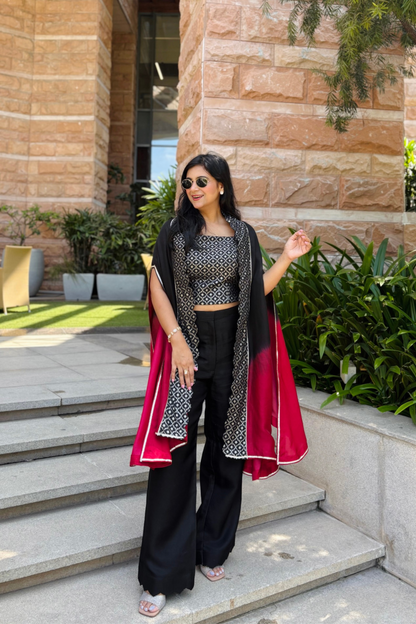Black silk and Banarasi cape set