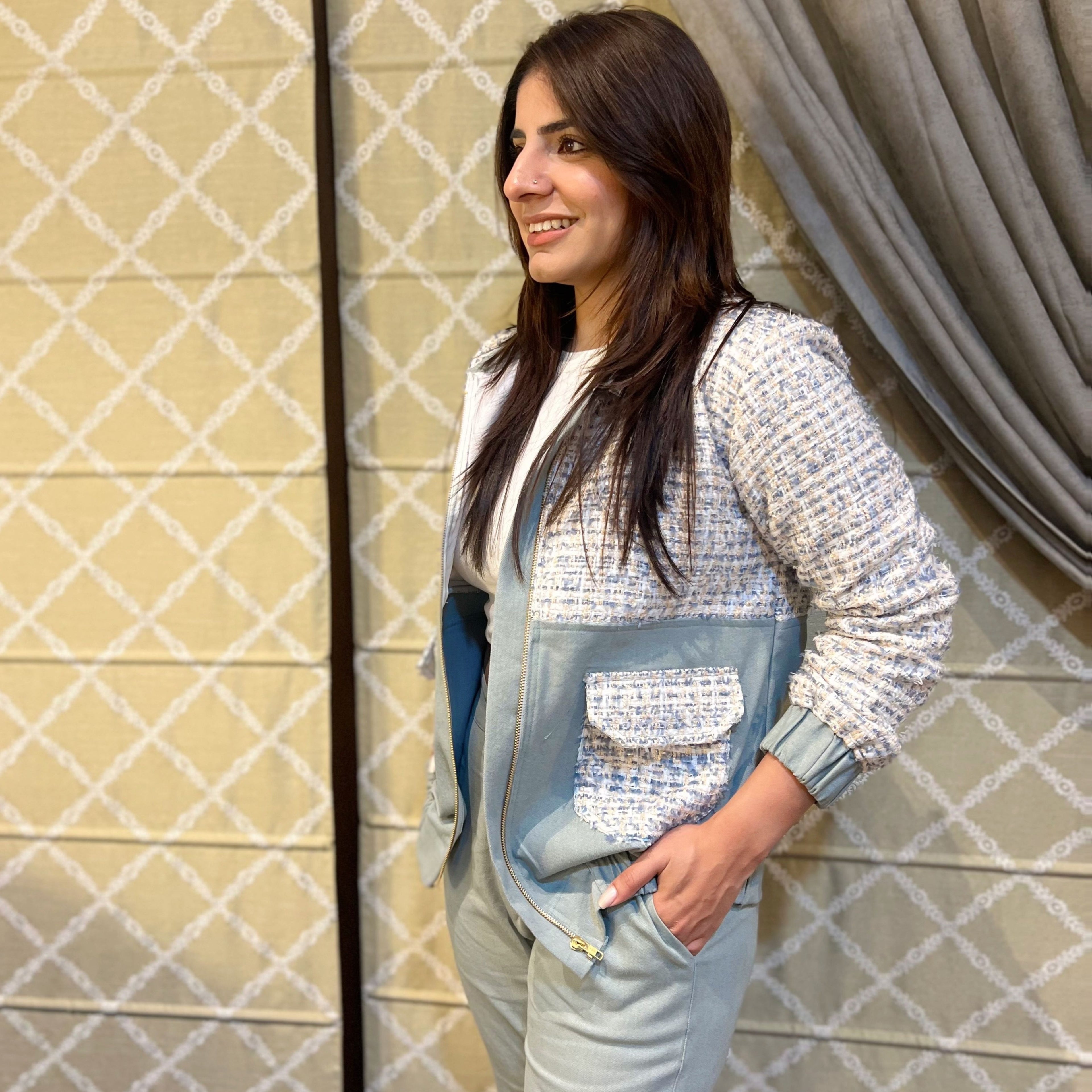 Tweed and Denim Bomber Set