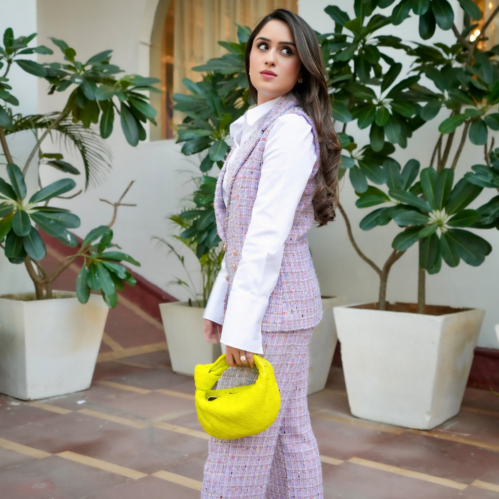 Lavender Sleeveless jacket with Flared Pants