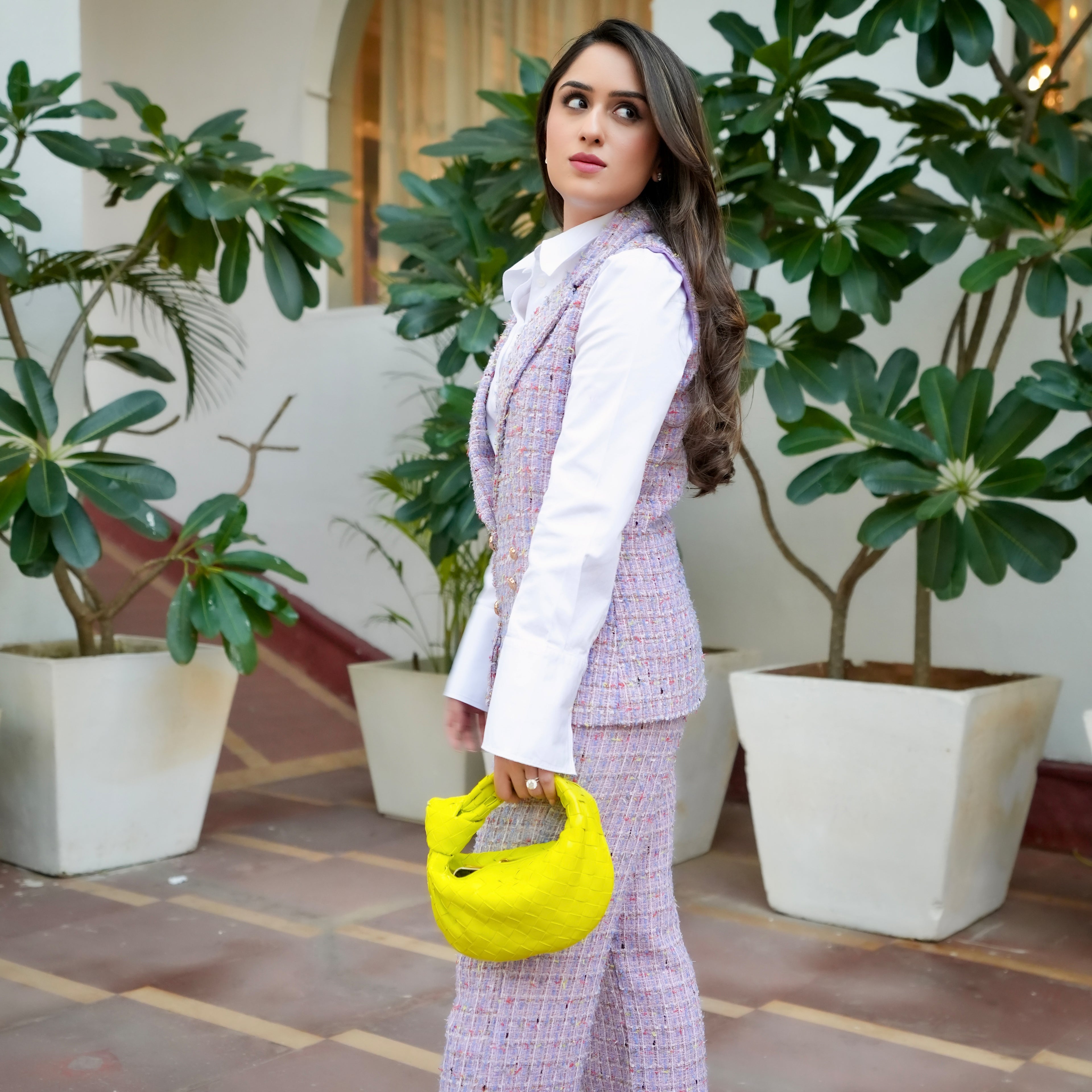 Lavender Sleeveless jacket with Flared Pants