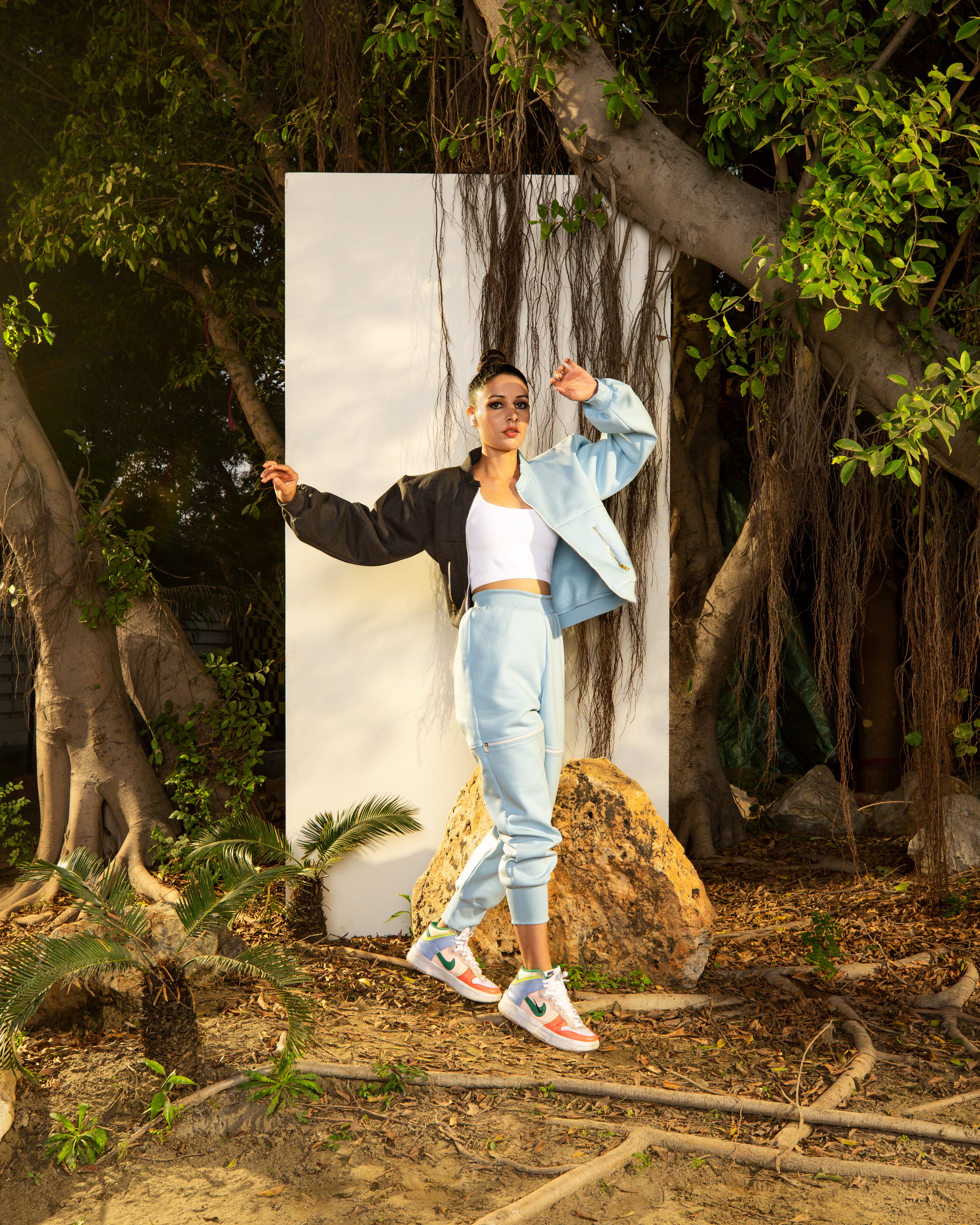 Half and Half Jacket with Blue Fleece Joggers