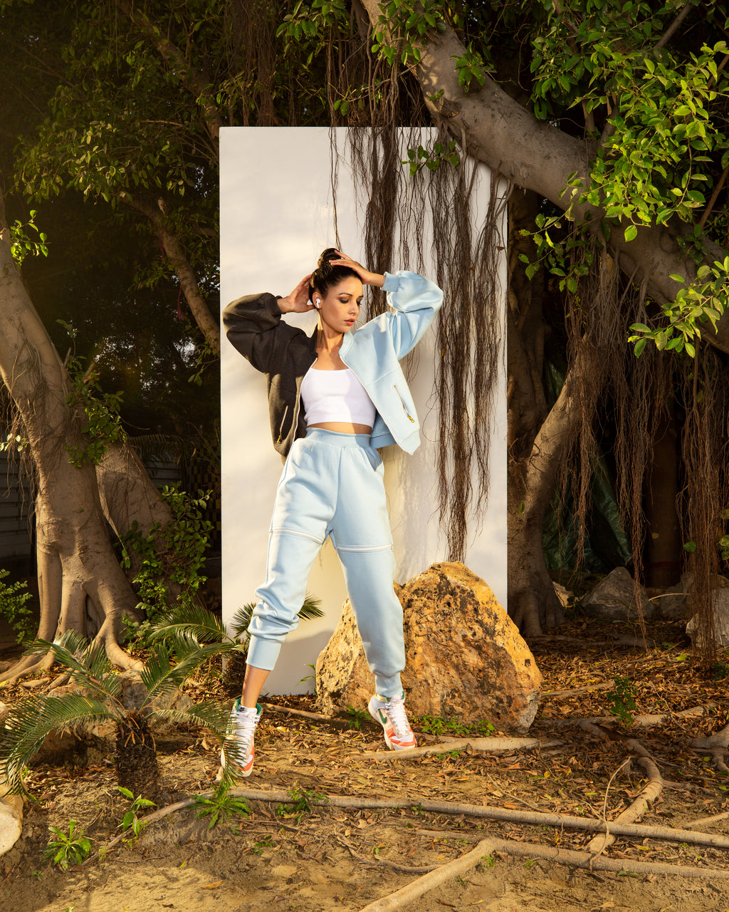 Half and Half Jacket with Blue Fleece Joggers