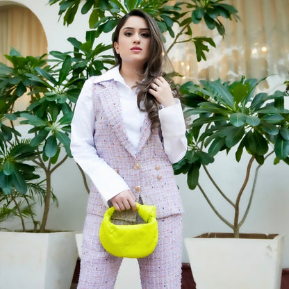 Lavender Sleeveless jacket with Flared Pants